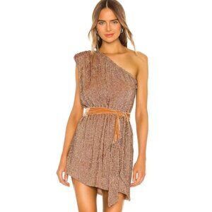 Retrofete Ella Sequin Mini Dress One Shoulder Sleeveless Metallic Bronze